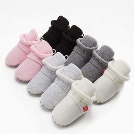 Meckior Infant Baby Boys Girls Cotton Booties Winter Fleece Warm Cozy Socks Soft Bottom Newborn Toddle First Walkers Crib Shoes with Grippers