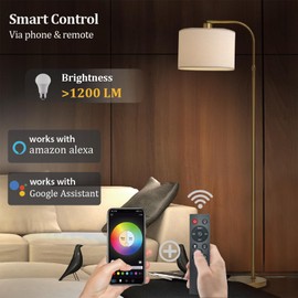 FINNCHY Gold Floor Lamp with Remote Control, 1200 Lumens Adjustable Height Dimmable Arc Floor Lamp for Living Room, Modern Gold Standing Lamp for Bedroom, Office, LED Smart Bulb Included