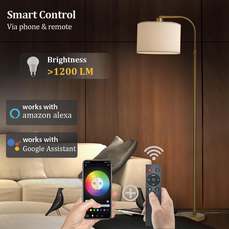 FINNCHY Gold Floor Lamp with Remote Control, 1200 Lumens Adjustable