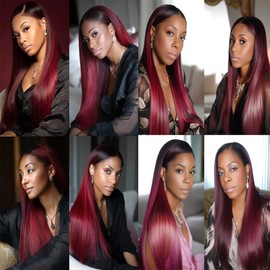BilltiiWW 1B99j Ombre Burgundy Straight Bundles Black and Burgundy Straight Bundles two tone Brazilian Hair Weave Soft and Silky for Women 18 20 22 Inch