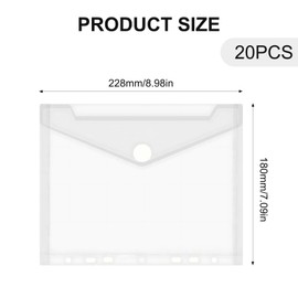 Pack of 20 A5 Document Folder for Filing Waterproof, A5 Transparent Pockets with Fastening, Transparent Pockets A5, Document Folder A5, for Documents Organising with Hole Edge