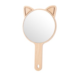 Dzrige Cat Handheld Mirror Cat Ear Makeup Mirror Cute Cat Pattern Wood Hand Held Travel Mirror Personal Cosmetic Mirror with Powder Puff