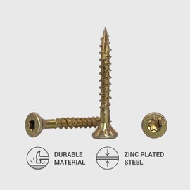 (Pack of 200 pcs) Zinc Plated Steel 3.0 x 25 mm Yellow Wood Screws, Torx Head, Type 17, Countersunk Head, Partial Thread, Chipboard Screws (200, 3.0 x 25 mm)