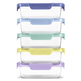 Ello Color Lock 3.4 Cup 10PC, 5 Pack Glass Meal Prep Sets Leak-Proof Glass Food Storage Containers with Airtight BPA-Free Plastic Lids, Dishwasher, Microwave, and Freezer Safe, Purple Rain