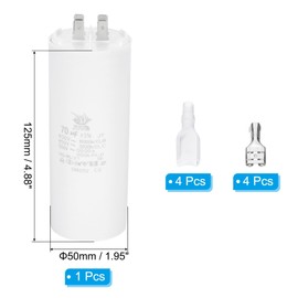 PATIKIL CBB60 70uF Run Capacitor,1 Pcs AC450V 4 Pin Double Insert with Sheath Spring, White