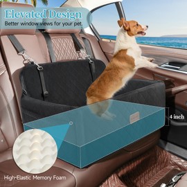 HEGGCOOE HEGGCOOE Dog Car Seat for Medium/Large Dogs, Dog Booster Car Seat for Dogs Under 55 lbs or 2 Small Dogs, Detachable & Washable Pet Car Seat, Dog Car Bed for Backseat with 2 Safety Leashes(Black)
