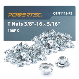 POWERTEC 3/8-16 T Nuts 100 Pcs | 4 Pronged Tee Nuts for Bolts and Stem Caster Wheels, Threaded Inserts for Wood Working, Rock Climbing Hold and Furniture For Use with Hammer | 5/16"length(QTN1112-P2)