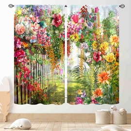 TKUYO - Cortinas florales para recámara, acuarela, verano, primavera, flores, flores, coloridas, botánica, naturaleza, jardín, ventanas, tratamientos para cocina, sala de estar, baño, 2 paneles, 42 x