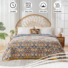 ERZVND Boho Throw Blanket for Bed Couch 100% Cotton Woven Bed Throws Blanket Lightweight Soft Fall Throw Blankets,Cozy Warm Reversible Muslin Decorative Blanket for Travel Picnic, Beige, 80"x90"