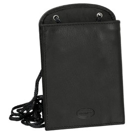 Neck Pouch Chest Bag with Lots of Space Including Collar Various Colours Genuine Leather Black, black