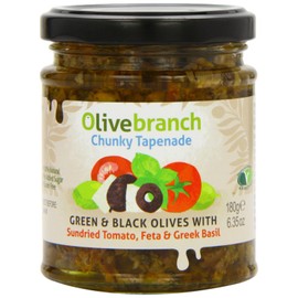 Olive Branch Green and Black Olive Tapenade with Sundried Tomato Feta and Greek Basil 180 g (Pack of 2)