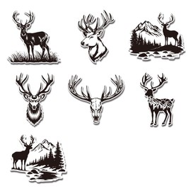 WADORN 7Pcs Deer Buck Elk Mountains Trees Hunting Vinyl Car Decal Sticker, Elk Mountain Antler Outdoors Decal Waterproof Car Window Silhouette Decals for Cars Trucks Tool Boxes Laptop Water Bottle