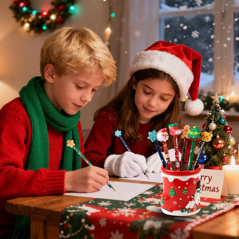 12 Pcs Christmas Pencils Bulk with Erasers, 12 Unique Xmas