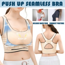 ASIMOON Wireless Bras Support and Lift Sports Bras Push up Large Bust Lifting Bra Posture Corrector Plus Size Seamless Built in Bras