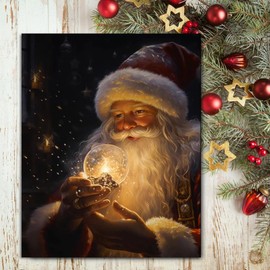 Santa Claus Canvas Wall Art Festive Living Room Bedroom Decorations with Santa Holding Glow Snow Globe Christmas Picture Painting Home Décor 8x10in