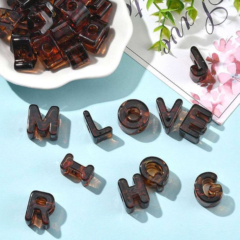 DanLingJewelry 26Pcs Leopard Pattern Alphabet Large Hole Beads Acrylic Transparent