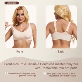 LIUCHXILI Seamless Front Closure Mastectomy Bra Post Surgery Pocket Bra for Breast Forms Breast Prosthesis Women's Daily Bra SK95 Skin