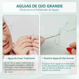 40PCS Agujas de Coser, Agujas Para Tejer con 1 Enhebrador, 7 Tamaños de Agujas Afiladas de Ojo Grande, Acero Inoxidable, Ideal para Costura, Reparación de Ropa, Trabajos en Cuero y Proyectos de Manualidades