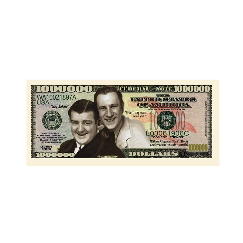 Abbott and Costello Million Dollar Bill with Bill Protector