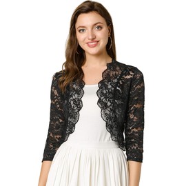 Allegra K Women's Lace Sheer Shrug Elegant 3/4 Sleeve Bolero Floral Shrug Black 20