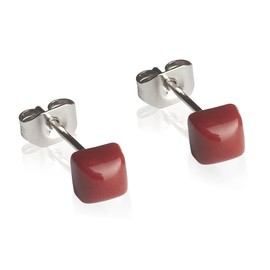 Winzige Ohrstecker mit Stein in weinrot • Quadratische Ohrringe für 1, 2 & 3 Ohrloch • Nachhaltiger Schmuck aus recyceltem Glas & Edelstahl • 4mm