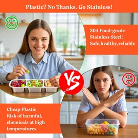 Stainless Steel Three Compartment Snack Containers - Leakproof Bento Boxes for School Lunch, Travel & Meal Prep (2 pcs 3 Compartment)