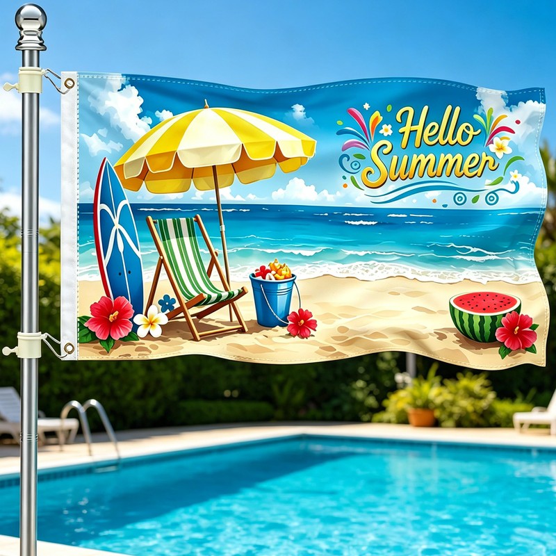 3×5Ft Hello Summer Beach Flag, Tropical Summer Themed Decorative Flag