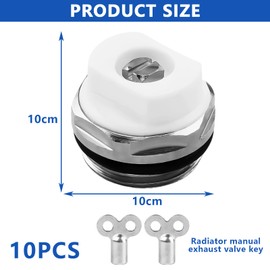 Pack of 10 Radiator Bleeding Valves, 1/2 Inch Manual Heating Valve, Bleed Valve with 2 Bleed Keys, Radiator Bleed Valves, Heater Bleeder with Rotating Plastic Head