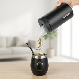Yerbero in acciaio inox 304 con beccuccio versatore - Dispenser per Yerba Mate, contenitore antiruggine, design elegante e durevole, ideale per i tuoi mates argentini, capacità 250 g, colore nero