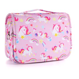 Vipdeal Kids Hanging Toiletry Bag for Girls, Travel Toiletry Bag for Little Young Girls Cosmetic Makeup Waterproof Wash Bag Toddler Traveling Toiletries, Unicorn Pink