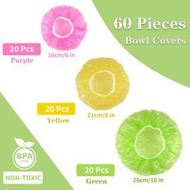 Plastic Bowl Covers Elastic Reusable - 60 PCS Fresh Keeping Bags, 3 Size Food Covers Stretch, Shower Cap Bowl Storage Covers（6/8/10inch）