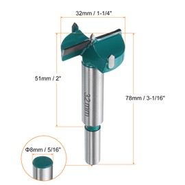 HARFINGTON Forstner Drill Bit 1-1/4" (32mm) Tungsten Carbide Wood Drill Bit Hole Opener Cutter for Hinge Drilling Woodworking, Green