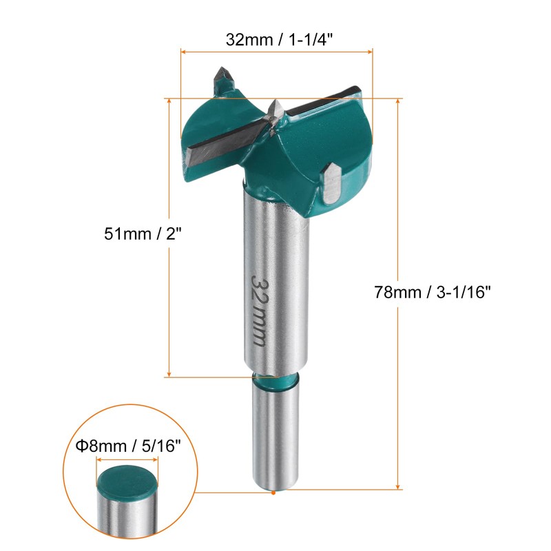 HARFINGTON Forstner Drill Bit 1-1/4" (32mm) Tungsten Carbide Wood Drill