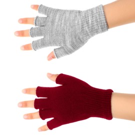 SATINIOR 4 Pairs Winter Half Finger Gloves Knitted Fingerless Mittens Warm Stretchy Gloves for Men and Women (Light Grey, Light Khaki, Red, White)