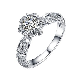 925 Sterling Silver Plated Engagement Statement Diamond Rings for Women's,Cubic Zirconia Flower CZ Luxury and Delicate Female Style Wedding Band Princess Ring Jewelry Size 10#