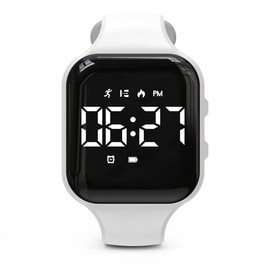 Focwony Non-bluetooth Led Fitness tracker watch,Digital Pedometer watch,with Step Counting/Distance/Calories/Stopwatch/Alarm Clock, Great Gift for Kids Teens Girls Boys Xmas (Square - white)