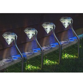 Babz 4 x Stainless Steel Solar Diamond Stake Light - White LED