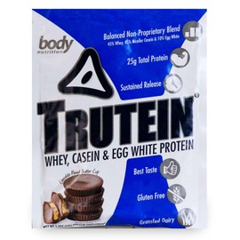Body Nutrition Trutein High Protein Powder: 45% Whey, 45% Casein, 10% Egg White, Gluten-Free, Low Sodium, Grass Fed Whey Protein, Gym Supplement & Breakfast Shake, Chocolate Peanut Butter, 34g Sample