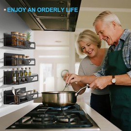 AURIKAR Magnetic Spice Rack for Refrigerator, 4-Pack Metal Seasoning Organizer for Kitchen Storage Organization, Magnetic Shelf for Fridge Space Saving Spice Organizer, Black