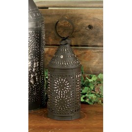 CTW Rustic Brown Punched Tin Paul Revere Candle Lantern,5 wide and 14 high