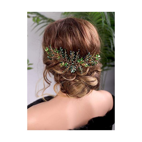Chargances Green Crystal Headband for Wedding Brides Bridesmaid Women Gemstones Gold Hair Accessories Girls Porm Hair Jewelry