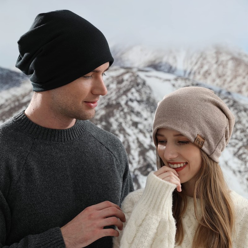 Geyanuo Men's Knit Cap, Autumn/Winter, Solid Color, Fluffy, Warm, Soft,