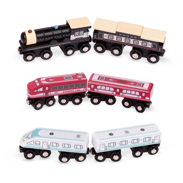 Battat – Train Toys for Kids, Toddlers, Collectors – 6pc Wooden Train Set – Magnetic Toy Trains – Developmental Toy – Wooden Passenger Trains – 3 Years +