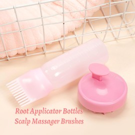 2 Root Applicator Bottles 2 Scalp Massager Brushes,Root Comb Applicator Bottle,Hair Oiling Applicator,Hair Oil Applicator Bottle,Scalp Oil Applicator With Graduated Scale For Hair Coloring Dye (PINK)