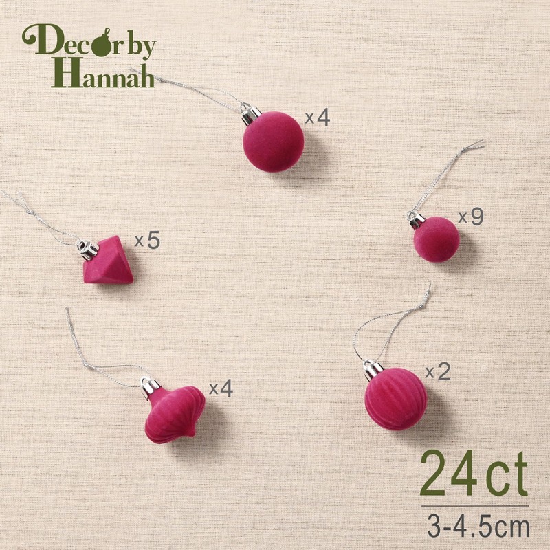 Decorbyhannah 24ct 4cm Christmas Ornaments, Flocked Christmas Tree Ball Rose