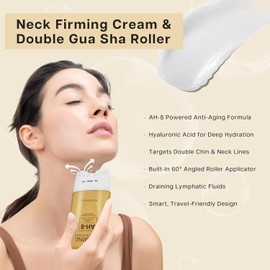 VRAIKO HOYGI AH-8 Firming Neck Cream – 2-in-1 Gua Sha Neck Moisturizer with Roller Applicator – Lifts, Firms & Tightens Saggy Skin and Double Chin – Face & Neck Lifting Treatment – 4.23 oz