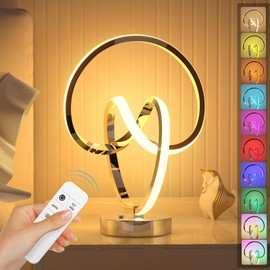 PutWish Modern Table Lamps - 16 Modes Color Changing Spiral LED Lamp, Dimmable with Memory Function, Touch & Remote Control for Nightstand, Ideal Gift