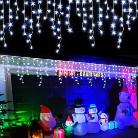 WAKAKA White Icicle Lights Outdoor, 66ft 800 LED Icicle Christmas Lights Indoor with Memory
