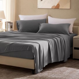 SLEEP ZONE Full Sheets Set - 4 Piece Bedding - Jersey Knit Cooling Sheet Set - Soft and Fade Resistant - Easy Care - Deep Pocket (Full,Grey)