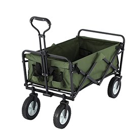 220 lbs Capacity Folding Wagon, Utility Garden Cart Collapsible with Wheels for Outdoor Camping, Green